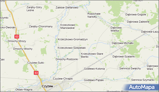 mapa Krzeczkowo-Nowe Bieńki, Krzeczkowo-Nowe Bieńki na mapie Targeo