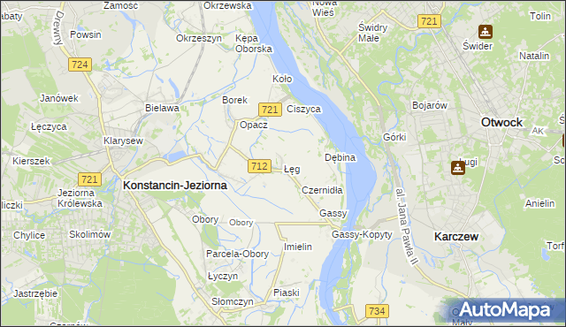 mapa Łęg gmina Konstancin-Jeziorna, Łęg gmina Konstancin-Jeziorna na mapie Targeo