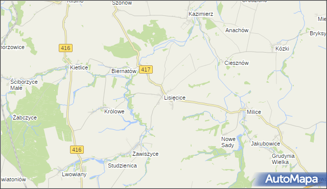 mapa Lisięcice, Lisięcice na mapie Targeo