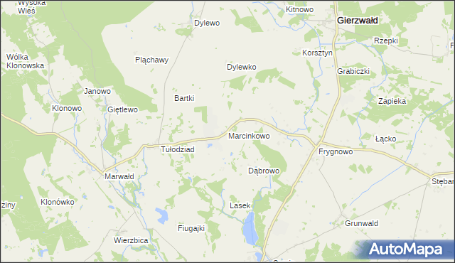 mapa Marcinkowo gmina Grunwald, Marcinkowo gmina Grunwald na mapie Targeo