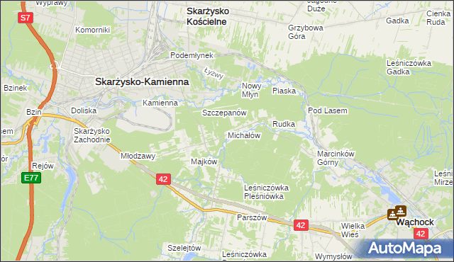 mapa Michałów gmina Skarżysko Kościelne, Michałów gmina Skarżysko Kościelne na mapie Targeo
