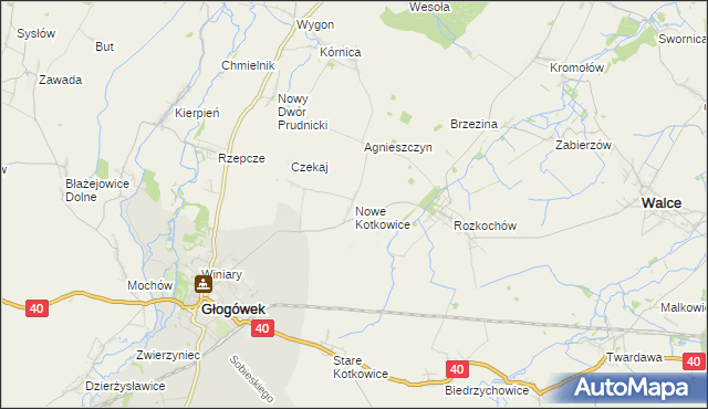 mapa Nowe Kotkowice, Nowe Kotkowice na mapie Targeo