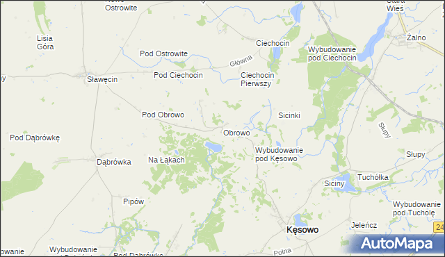 mapa Obrowo gmina Kęsowo, Obrowo gmina Kęsowo na mapie Targeo