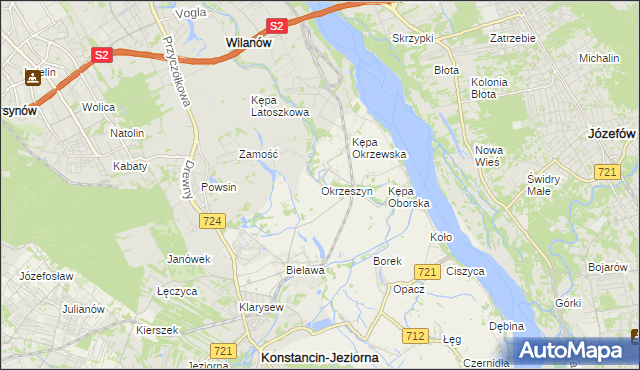 mapa Okrzeszyn gmina Konstancin-Jeziorna, Okrzeszyn gmina Konstancin-Jeziorna na mapie Targeo