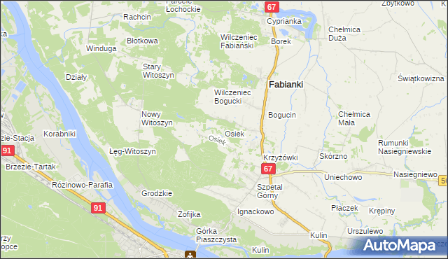 mapa Osiek gmina Fabianki, Osiek gmina Fabianki na mapie Targeo