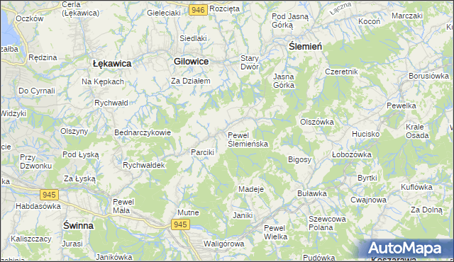 mapa Pewel Ślemieńska, Pewel Ślemieńska na mapie Targeo