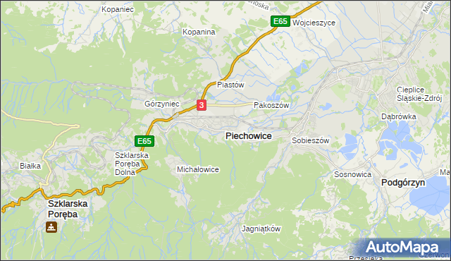 mapa Piechowice powiat jeleniogórski, Piechowice powiat jeleniogórski na mapie Targeo