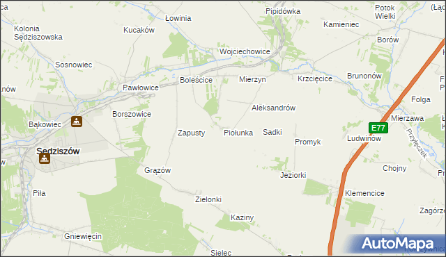 mapa Piołunka, Piołunka na mapie Targeo