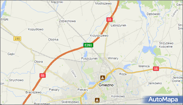 mapa Pyszczyn gmina Gniezno, Pyszczyn gmina Gniezno na mapie Targeo