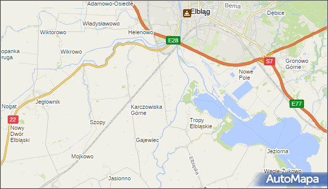 mapa Raczki Elbląskie, Raczki Elbląskie na mapie Targeo