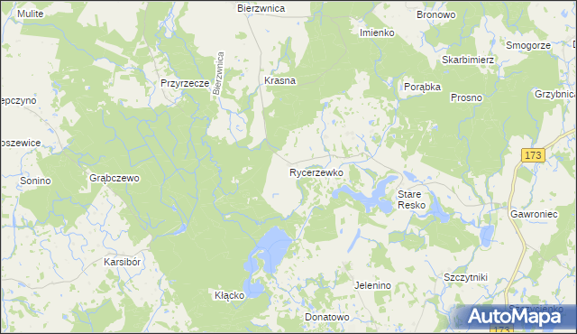mapa Rycerzewko gmina Świdwin, Rycerzewko gmina Świdwin na mapie Targeo