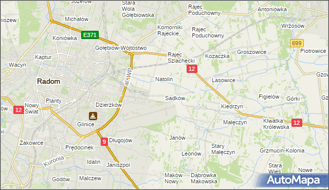 mapa Sadków gmina Jedlnia-Letnisko, Sadków gmina Jedlnia-Letnisko na mapie Targeo