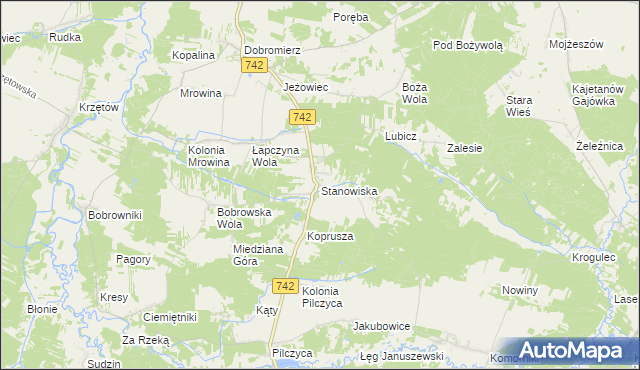 mapa Stanowiska gmina Kluczewsko, Stanowiska gmina Kluczewsko na mapie Targeo