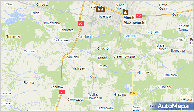 mapa Tartak gmina Mińsk Mazowiecki, Tartak gmina Mińsk Mazowiecki na mapie Targeo