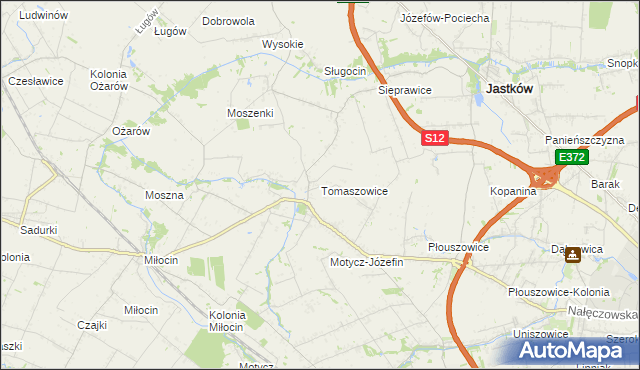 mapa Tomaszowice gmina Jastków, Tomaszowice gmina Jastków na mapie Targeo