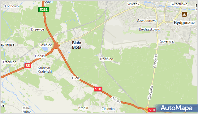 mapa Trzciniec gmina Białe Błota, Trzciniec gmina Białe Błota na mapie Targeo