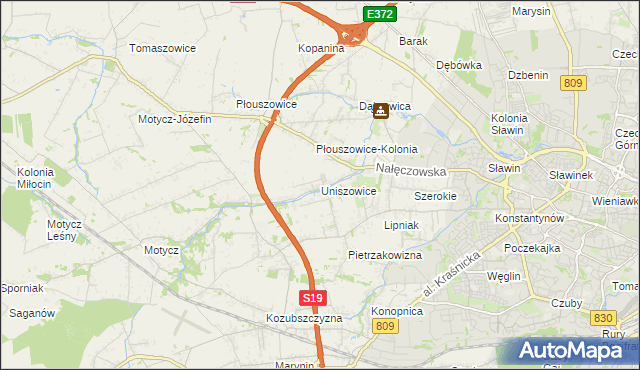 mapa Uniszowice, Uniszowice na mapie Targeo