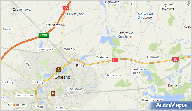 mapa Wełnica gmina Gniezno, Wełnica gmina Gniezno na mapie Targeo