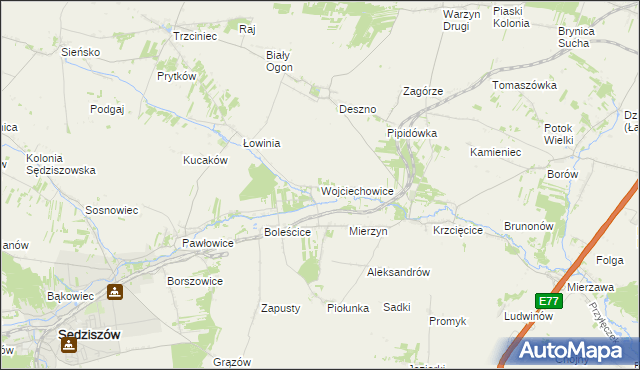 mapa Wojciechowice gmina Sędziszów, Wojciechowice gmina Sędziszów na mapie Targeo