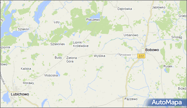 mapa Wysoka gmina Bobowo, Wysoka gmina Bobowo na mapie Targeo
