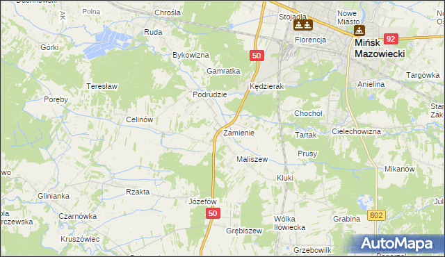 mapa Zamienie gmina Mińsk Mazowiecki, Zamienie gmina Mińsk Mazowiecki na mapie Targeo