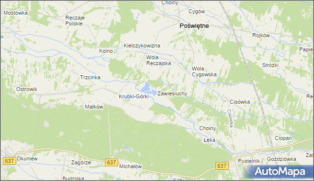 mapa Zawiesiuchy, Zawiesiuchy na mapie Targeo