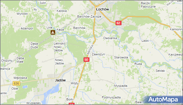 mapa Zawiszyn gmina Jadów, Zawiszyn gmina Jadów na mapie Targeo