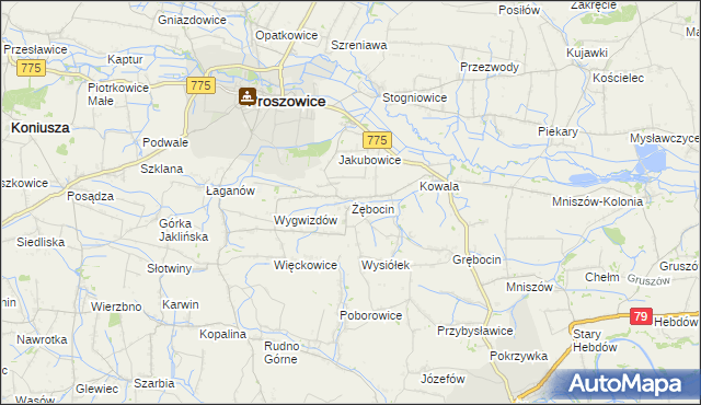 mapa Żębocin, Żębocin na mapie Targeo