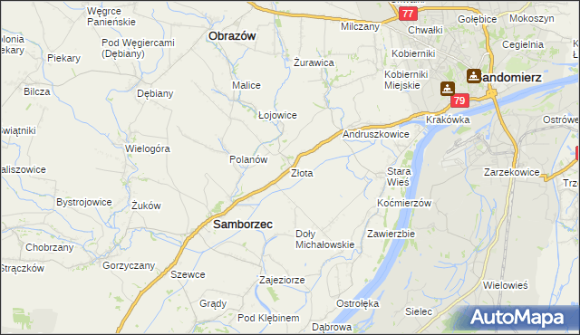 mapa Złota gmina Samborzec, Złota gmina Samborzec na mapie Targeo