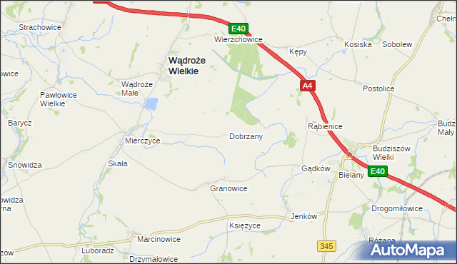 mapa Dobrzany gmina Wądroże Wielkie, Dobrzany gmina Wądroże Wielkie na mapie Targeo