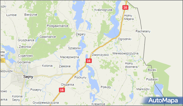 mapa Dworczysko gmina Sejny, Dworczysko gmina Sejny na mapie Targeo