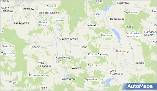 mapa Krosno gmina Gorzkowice, Krosno gmina Gorzkowice na mapie Targeo