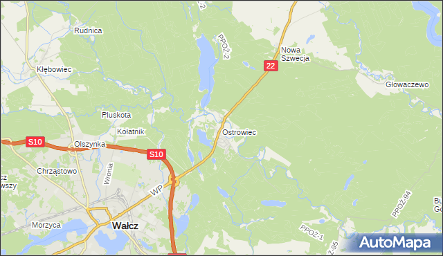 mapa Ostrowiec gmina Wałcz, Ostrowiec gmina Wałcz na mapie Targeo