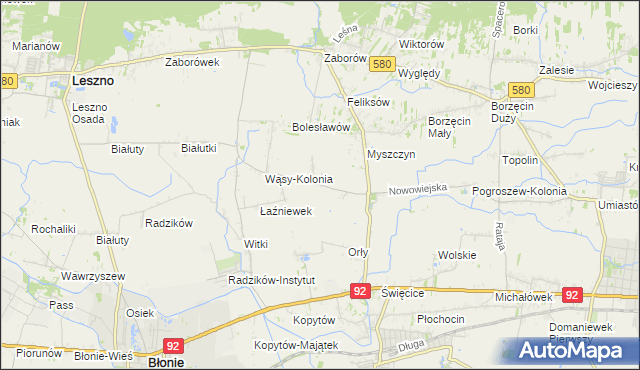 mapa Pilaszków gmina Ożarów Mazowiecki, Pilaszków gmina Ożarów Mazowiecki na mapie Targeo