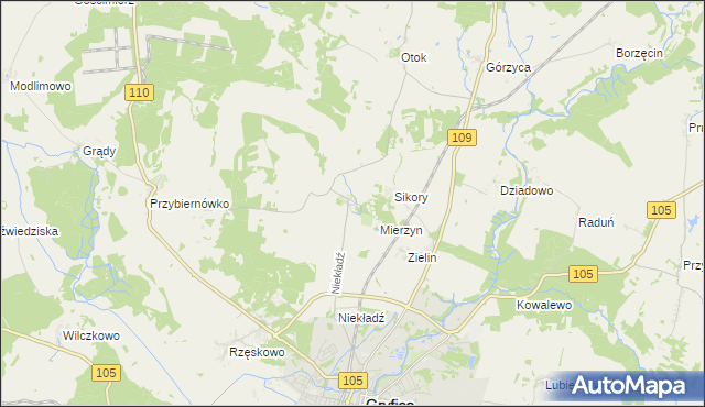 mapa Prusinowo gmina Gryfice, Prusinowo gmina Gryfice na mapie Targeo