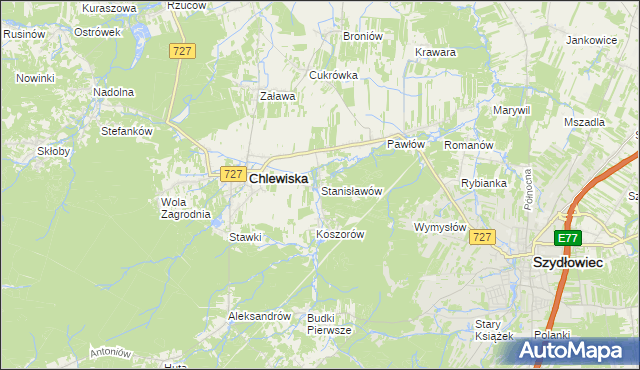 mapa Stanisławów gmina Chlewiska, Stanisławów gmina Chlewiska na mapie Targeo