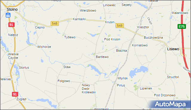 mapa Bartlewo gmina Lisewo, Bartlewo gmina Lisewo na mapie Targeo