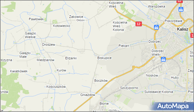 mapa Biskupice gmina Nowe Skalmierzyce, Biskupice gmina Nowe Skalmierzyce na mapie Targeo