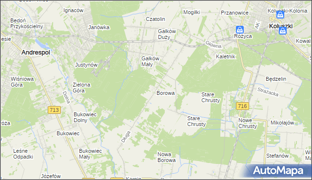 mapa Borowa gmina Koluszki, Borowa gmina Koluszki na mapie Targeo