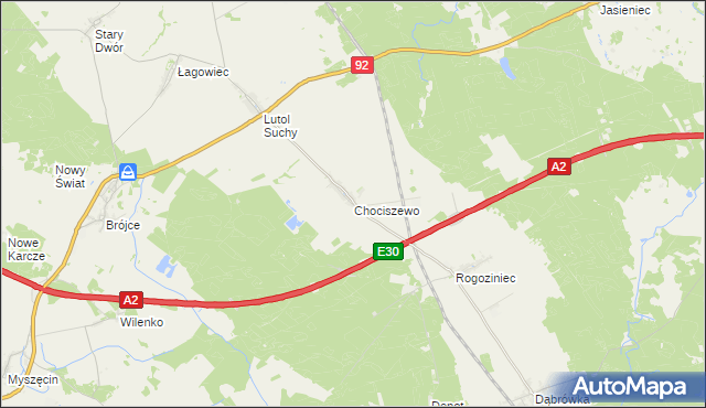 mapa Chociszewo gmina Trzciel, Chociszewo gmina Trzciel na mapie Targeo