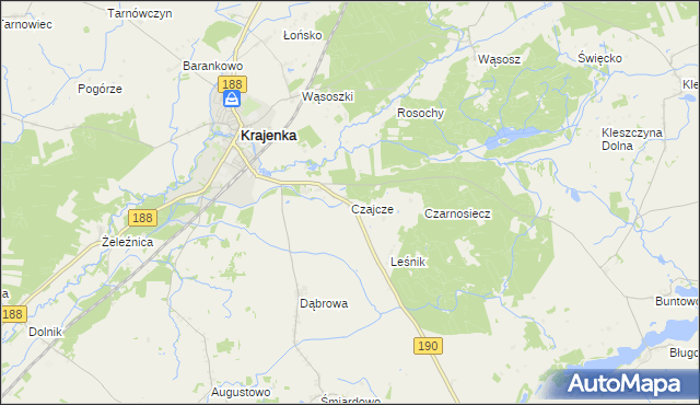 mapa Czajcze gmina Krajenka, Czajcze gmina Krajenka na mapie Targeo