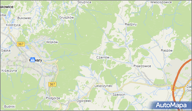 mapa Czarnów gmina Kamienna Góra, Czarnów gmina Kamienna Góra na mapie Targeo