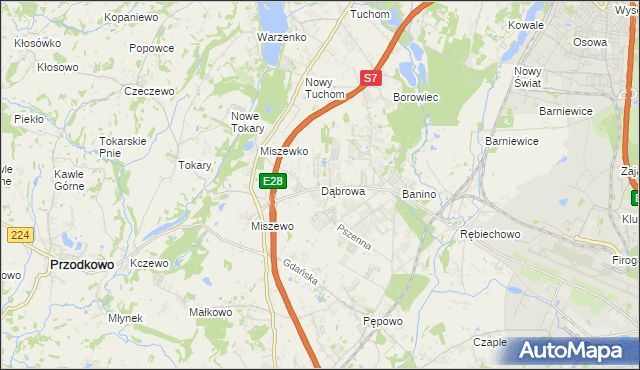 mapa Dąbrowa gmina Żukowo, Dąbrowa gmina Żukowo na mapie Targeo