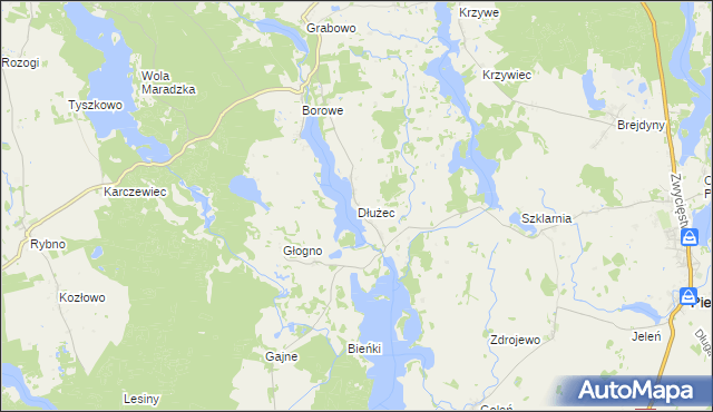 mapa Dłużec gmina Piecki, Dłużec gmina Piecki na mapie Targeo