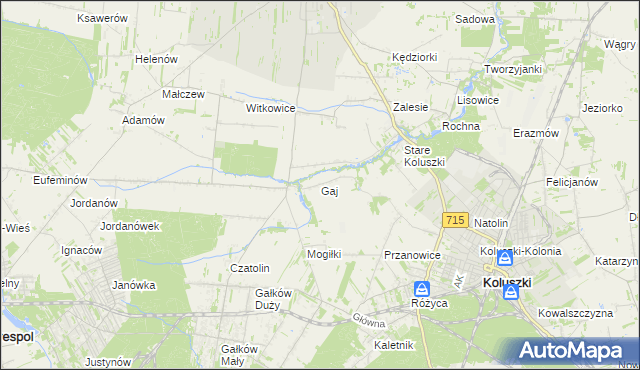 mapa Gaj gmina Brzeziny, Gaj gmina Brzeziny na mapie Targeo
