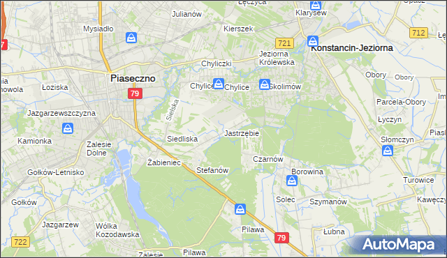 mapa Jastrzębie gmina Piaseczno, Jastrzębie gmina Piaseczno na mapie Targeo