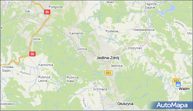 mapa Jedlina-Zdrój, Jedlina-Zdrój na mapie Targeo