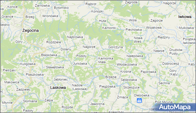 mapa Kamionka Mała gmina Laskowa, Kamionka Mała gmina Laskowa na mapie Targeo