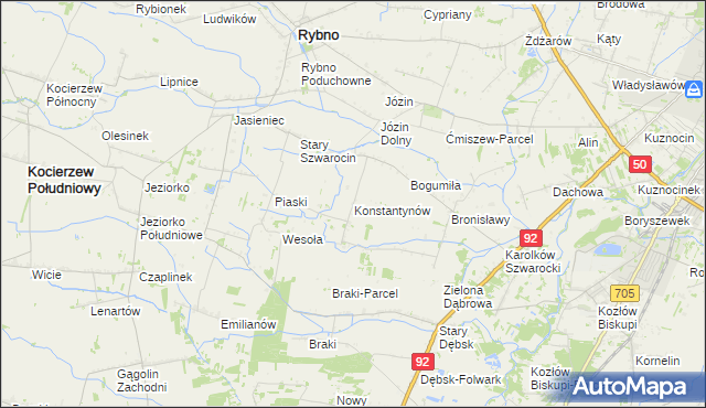 mapa Konstantynów gmina Rybno, Konstantynów gmina Rybno na mapie Targeo