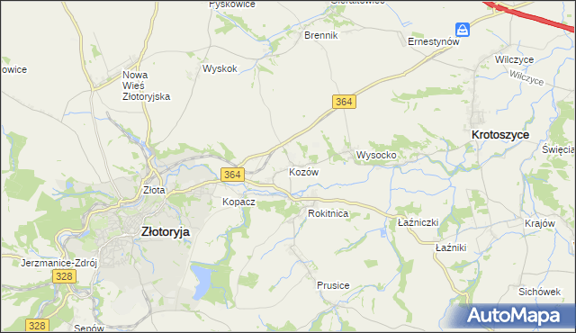 mapa Kozów gmina Złotoryja, Kozów gmina Złotoryja na mapie Targeo